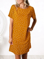 Chiffon Sommerkleid Frauen Rundhals Kurzarm-Tupfen-Kleider kurz