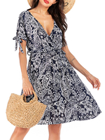 Chiffon Sommerkleid Strandkleid mit V-Ausschnitt