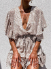 Chiffon Sommerkleid V-Ausschnitt Rüschen Print Backless Beach Dress