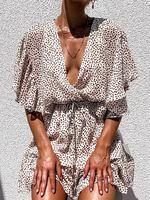 Chiffon Sommerkleid V-Ausschnitt Rüschen Print Backless Beach Dress