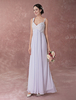 Chiffon und Satin A-Linie-Hochzeitskleid mit V-Ausschnitt in Weiß; mit Schleppe