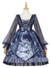 Chinese Style Lolita OP-Kleid Einhorn Bögen Dark Navy mit langen Ärmeln Lolita One Piece Kleider
