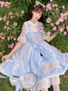 Chinesische Art Lolita OP Kleid Blue Bows Bestickte gefälschte zweiteilige Lolita Kleider