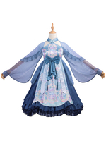 Chinesische Art Lolita OP Kleid Vivian Blumendruck Baby Blue Quaste Rüschen Lolita One Piece Kleider