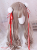 Chinesischen Stil Lolita Hair Pin Pom Pom Quaste Bogen rot Lolita Haarschmuck