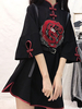Chinesischen Stil Lolita OP Kleid Rose Dragon Bestickte Knöpfe Schwarz Muster Halbarm Lolita One Piece Kleider