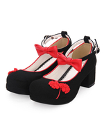 Chinesischen Stil Lolita Schuhe Stickerei Bogen zwei Ton Knöchelriemen Terry Chunky High Heel Lolita Schuhe