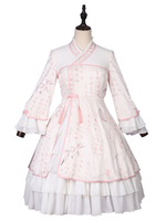 Chinesischer Stil Lolita OP Kleid 2020 Gedruckte Weiß Quasten Ruffles Lolita Ein Stück Kleides