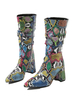 Chunky Heel Boots Wadenstiefel Pointed Toe Snake Print Zip Up