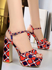 Chunky High Heel Sexy Sandalen Rote Satin Runde Zehen Breite Plattform Sexy Sandalen