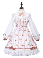 Classci Lolita OP - Kleid mit Spitzenrüsche und Spitzenverzierung in Weiß Lolita - Einteiliges Kleid