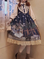 Classic Lolita JSK Kleid Forest Covenant Print Rüschenschleife Deep Blue Lolita Jumper Rock