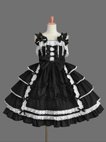 Classic Lolita JSK Kleid Rüschen Schwarz Lolita Jumper Röcke