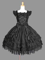 Classic Lolita JSK Kleid Schwarz Kurzarm Rüschen Lolita Jumper Röcke