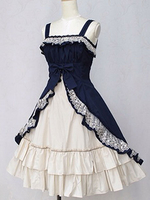 Classic Lolita Kleid JSK Baumwolle zweifarbig zerzaust Bow Spitze Lolita Jumper Rock