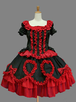 Classic Lolita Kleid OP rot Lolita Kleid Baumwolle Kurzarm Rüschen Bow Lolita einteiliges Kleid
