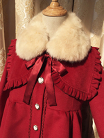 Classic Lolita Mantel Langarm Umlegekragen Rüschen Plissee Dunkelrot Lolita Mantel