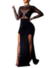 Club Kleid Black Jewel Neck High Split Front Langarm Mesh Semi Sheer Polyester Sexy Kleid