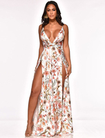 Club Kleid für Frau Riemen Hals ärmellose Milch Seide Blumendruck Split Sommer Sexy Club Kleid