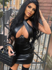 Club-Kleid für Frauen schwarzes ärmelloses sexy Kleid aus PU-Leder mit offener Schulter
