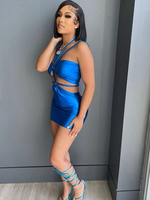 Club Kleid für Frauen Blau Halfter Ärmelloses Polyester Backless Sexy Bodycon Kleid