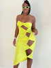 Club Kleid für Frauen Gelb trägerlos ausgeschnitten ärmellos Polyester offene Schulter Sexy Maxikleid