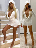 Club Kleid für Frauen Halfter Sexy Ausschnitt Langarm Polyester Cupless Weiß Sexy Kleid