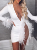 Club-Kleid für Frauen Jewel Ausschnitt Sexy Federn mit langen Ärmeln Polyester-Baumwolle Weiß Sexy Kleid