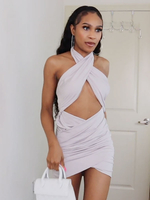 Club Kleid für Frauen Neckholder Ärmelloses Polyester Grau Sexy Midi Kleid
