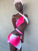 Club Kleid für Frauen Rosa Halter Lace Up Ärmellos Polyester Tie Dye Backless Sexy Bodycon Kleid