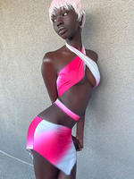 Club Kleid für Frauen Rosa Halter Lace Up Ärmellos Polyester Tie Dye Backless Sexy Bodycon Kleid