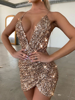 Club Kleid Für Frauen Schwarz Träger Neck Pailletten Ärmelloses Polyester Unregelmäßiges Sexy Kleid