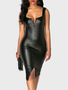 Club Kleid Für Frauen Träger Neck Sexy Sleeveless PU Leder Schwarz Sexy Kleid