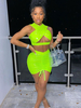 Club Kleid Gelb Grün Träger Ausschnitt Ärmellos Polyester Rückenfreies Sexy Midi Bodycon Kleid