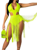 Club Kleid Gelb Grün Träger Hals Fransen Ärmellos Polyester Unregelmäßig Sexy Midi Figurbetontes Kleid