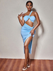 Club-Kleid Hellhimmelblau Träger Hals Ärmelloses Polyester Sexy Kleid