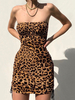Club Kleid Leopard trägerloser Kordelzug Ärmelloses Polyester Leopard Print rückenfreies sexy Kleid