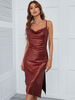Club-Kleid mit V-Ausschnitt; sexy; ärmelloses; rückenfreies; goldfarbenes; kariertes Polyesterkleid