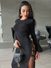 Club-Kleid Schwarz Jewel Neck Long Sleeves Polyester Sexy Kleid