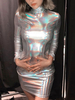 Club Kleid Stehkragen Casual Reißverschluss mit langen Ärmeln Polyester Silber Sexy Kleid