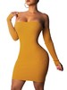 Club Kleid Trägerlos Sexy Lace Up Langarm Polyester Baumwolle Offene Schulter Gelb Sexy Kleid