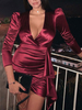 Clubkleid Burgunder V-Ausschnitt Langarm Sexy Kleid