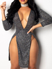 Clubkleid für Frauen Tiefer Ausschnitt Lange Ärmel Schuss Seide Formung Sexy Clubkleid