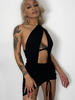 Clubkleid Schwarz One-Shoulder Lace Up Ärmellos Polyester Asymmetrisches Sexy Midikleid