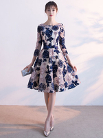 Cocktailkleid aus mit Rundkragen und Schleife und Gürtel in Dunkelblau
