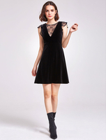 Cocktailkleid aus Samt mit V-Ausschnitt und Spitzen