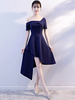 Cocktailkleider 2021 Dark Navy asymmetrisch aus der Schulter Satin kurz Party-Kleid