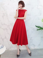 Cocktailkleider Burgundy Chiffon Tee Länge Hochzeitsgast Kleid