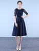 Cocktailkleider Dark Navy Lace Satin Short Party Kleider Half Sleeve Bögen Tee Länge Prom Kleider