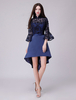 Cocktailkleider halbes Hülsen-asymmetrisches Spitze-Satin-Patchwork-formales Partykleid